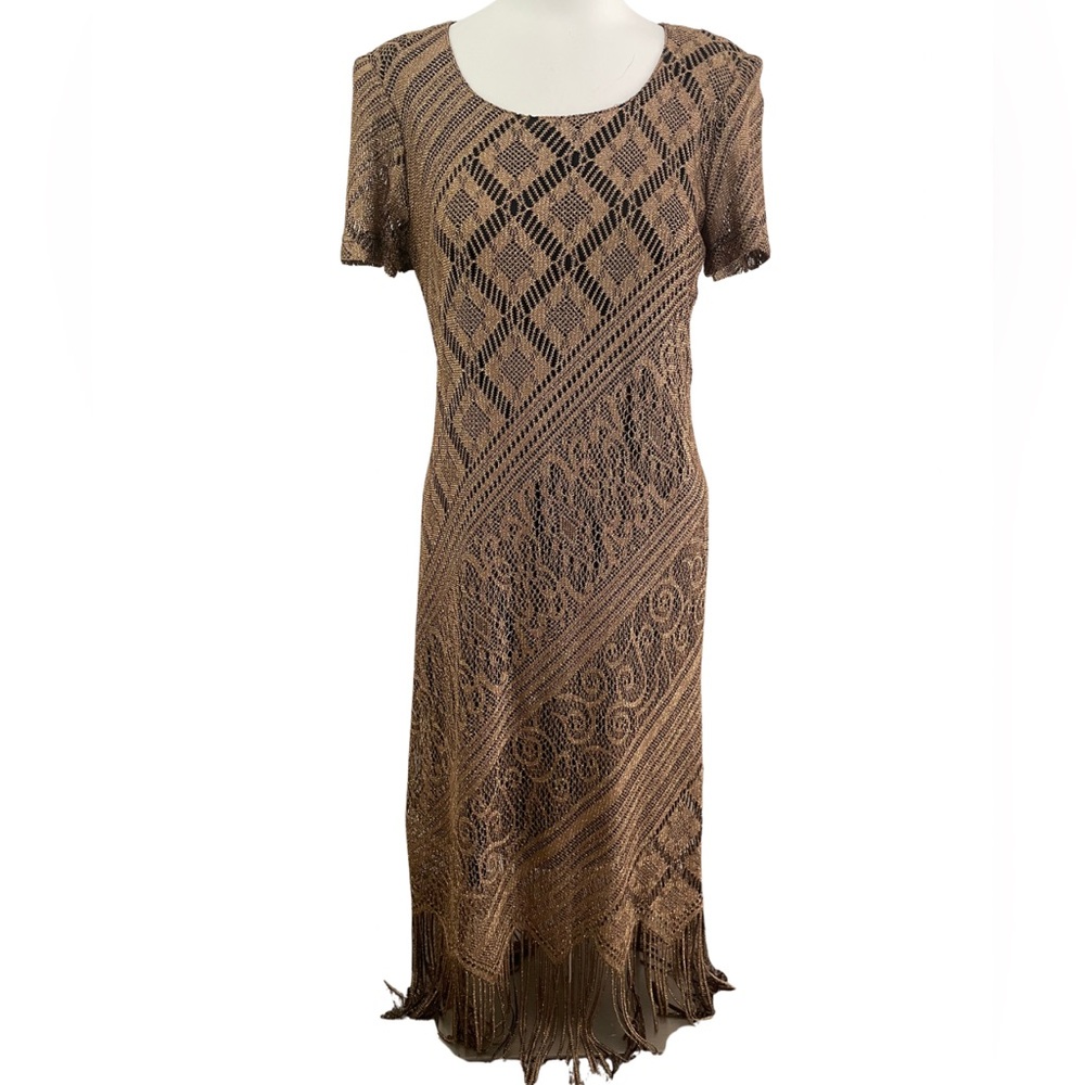 Vintage Gold Lace Midi Dress